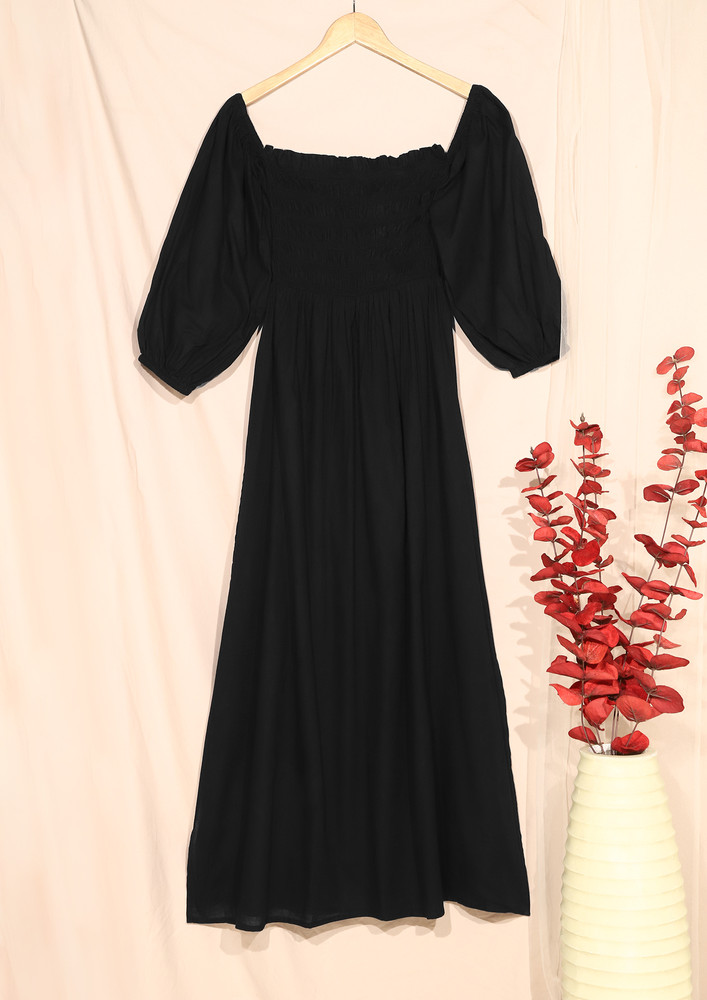 Black Smocked-upper Casual Maxi Dress