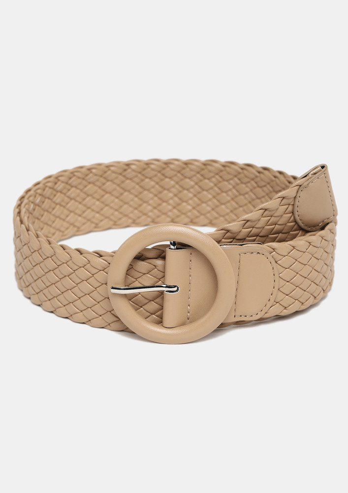 TEXTURED AND ROUNDS BEIGE PU BELT