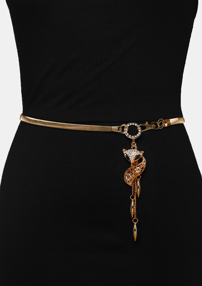 Tassel Detail Golden Metallic Dress Belt