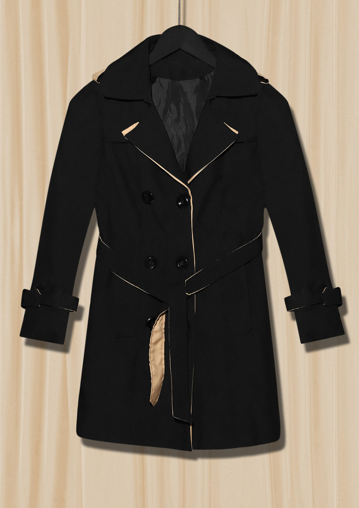 SHORT SOLI BLACK BELTED WAIST TRENCH