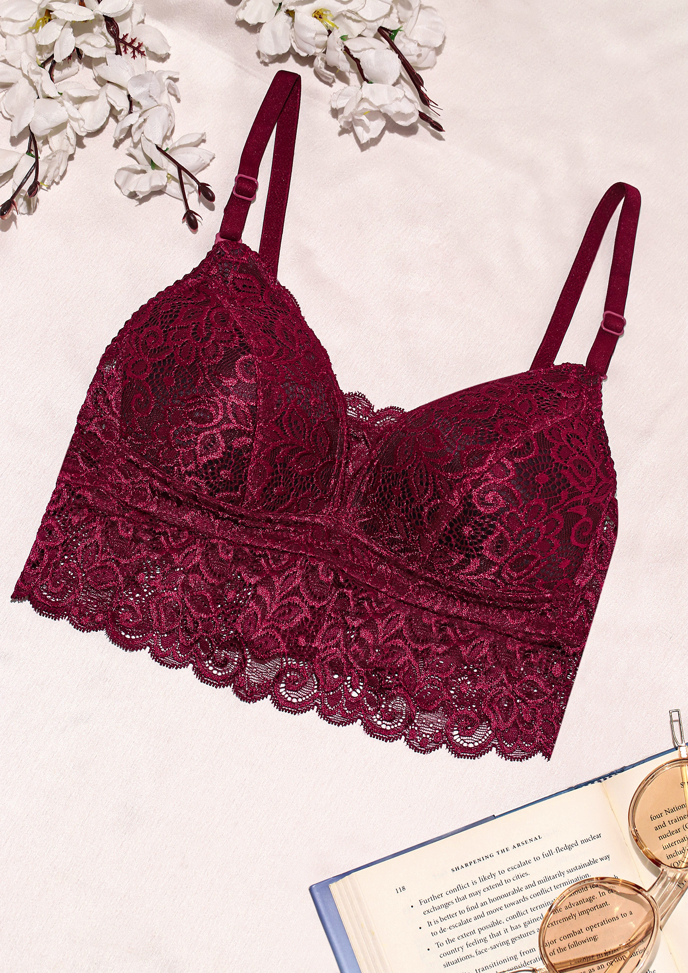 Buy Non-Padded Non-Wired Full Cup Bra in Maroon - Lace Online