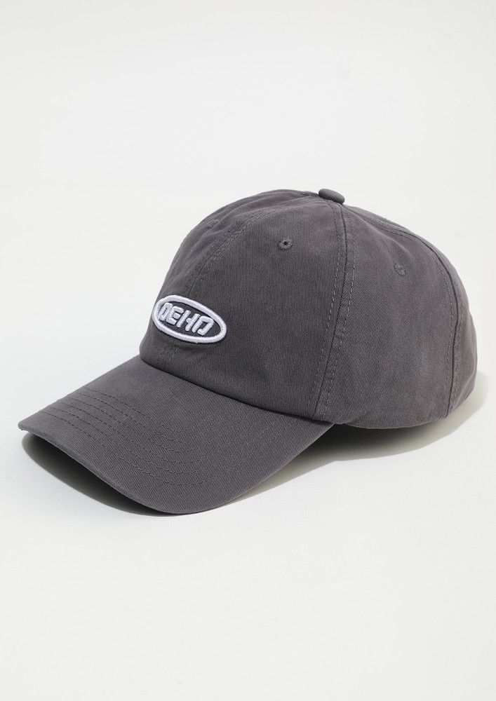 GREY EMBROIDERED-MOTIF COTTON CAP
