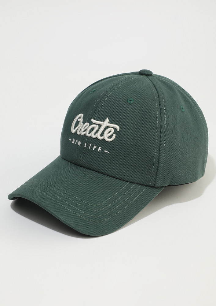 EMBROIDERED MOTIF GREEN COTTON CAP