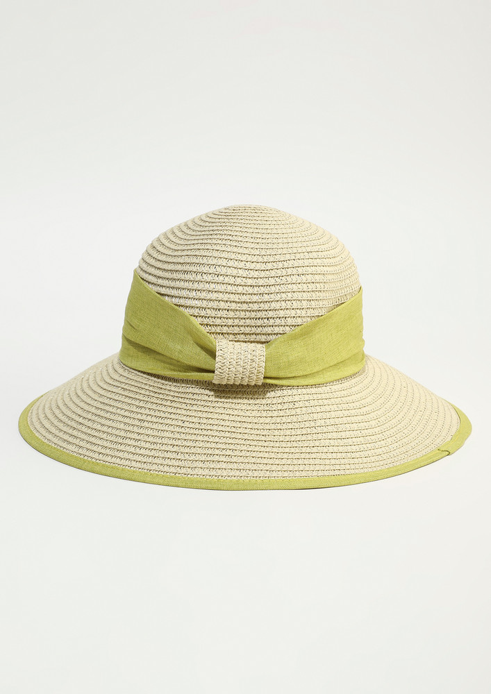 BEIGE-GREEN STRAW BUCKET HAT