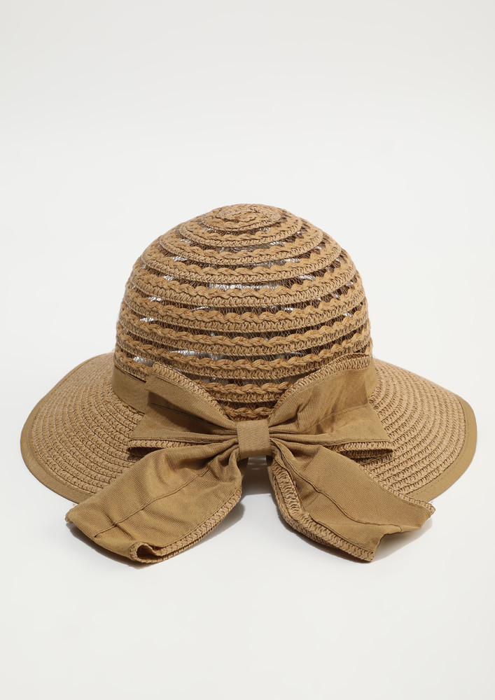 BROWN BOW-DETAIL BUCKET HAT