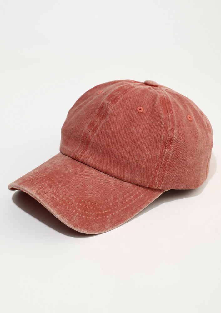 SOLID ROSE-RED COTTON TWILL CAP
