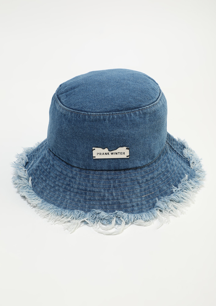 DISTRESSED DENIM BLUE BUCKET HAT