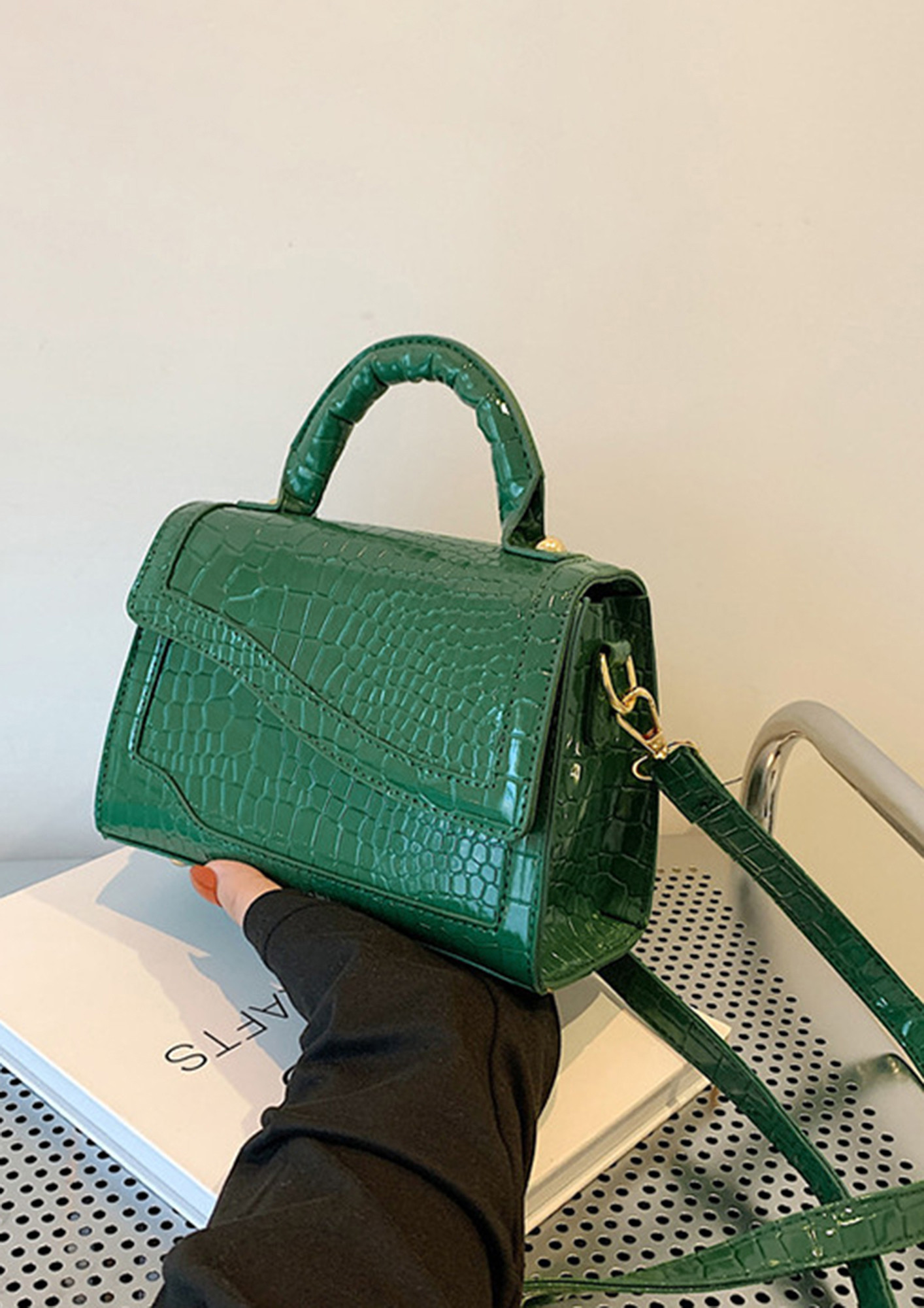croc embossed handbag