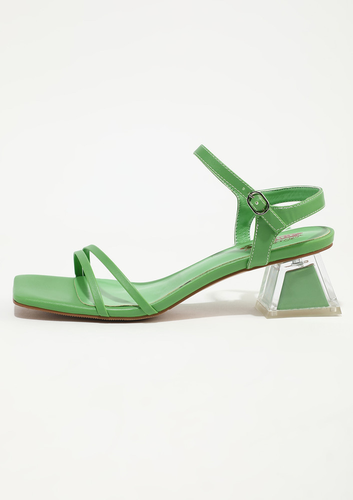 Y2K GREEN ANKLE-STRAP MULES