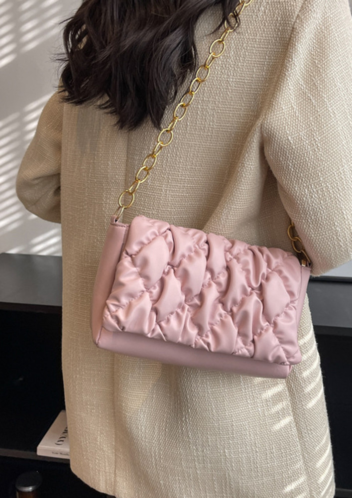 PINK QUILTED PU CHAIN-STRAP PURSE