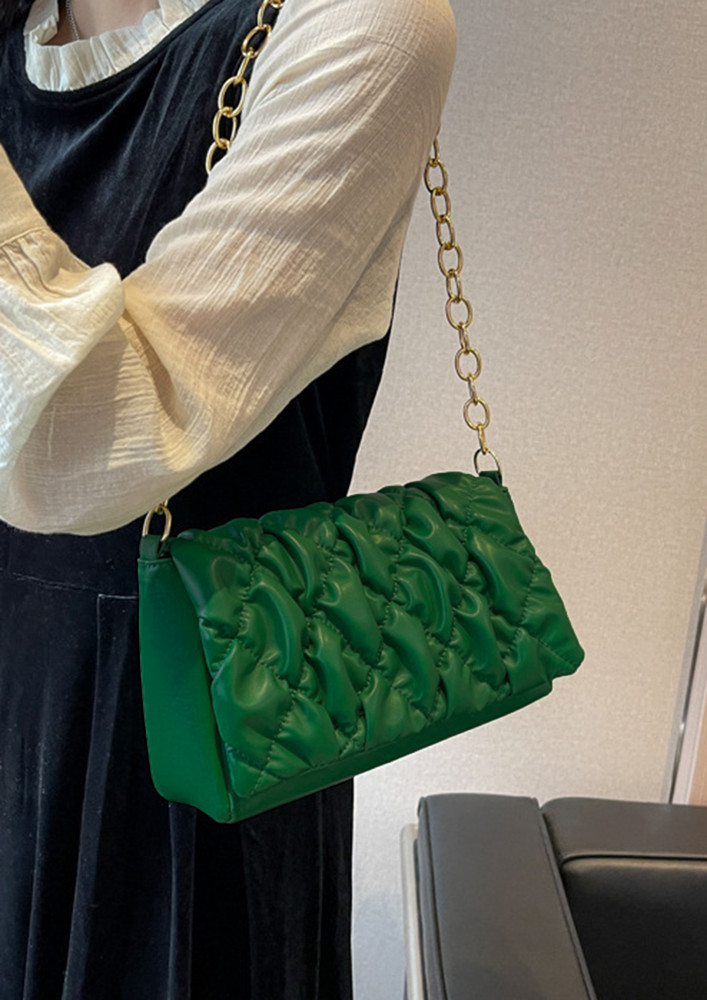 GREEN QUILTED PU CHAIN-STRAP PURSE
