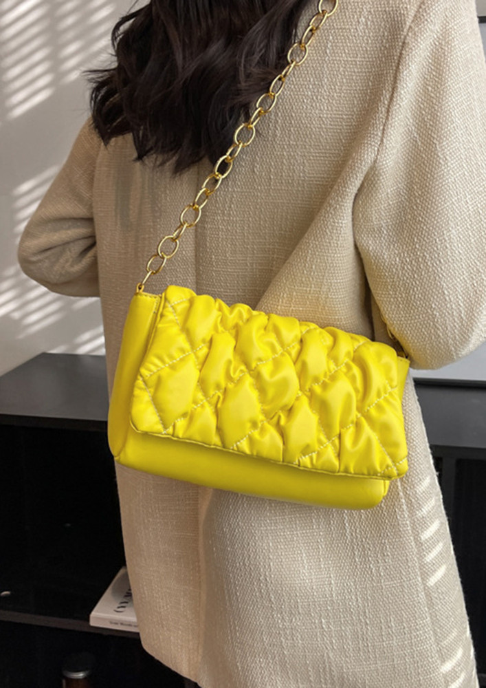 YELLOW QUILTED PU CHAIN-STRAP PURSE