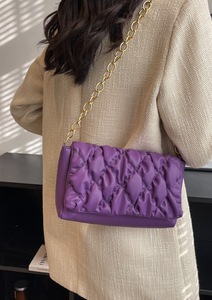 PURPLE QUILTED PU CHAIN-STRAP PURSE