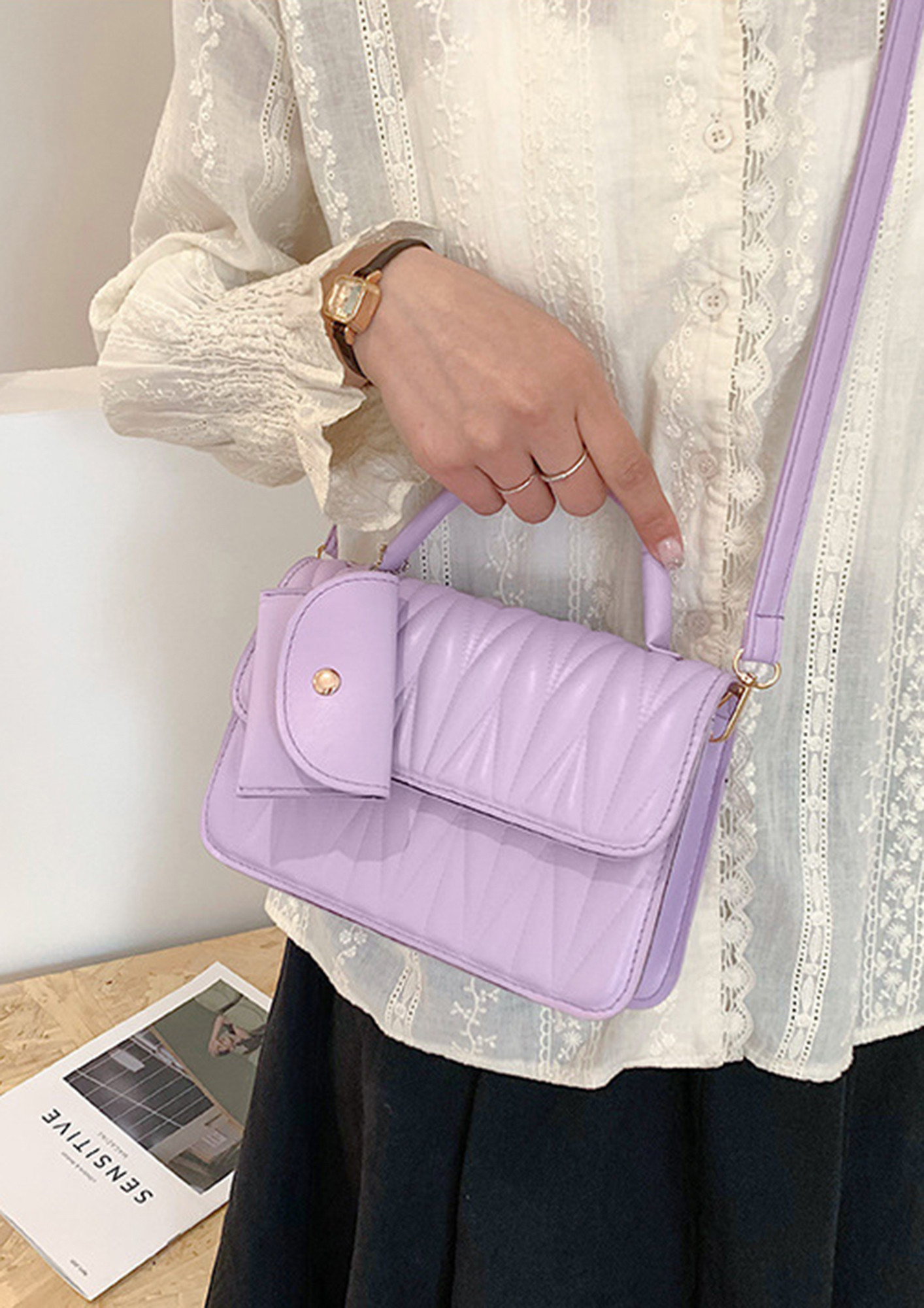 WOMAN SHOULDER LOCK LEATHER HAND BAG-Pink | Bags, Pink bag, Leather