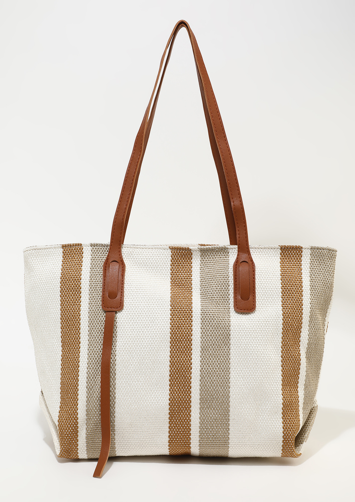 Striped tote bag with tan strap : Large size – Sugarbox India