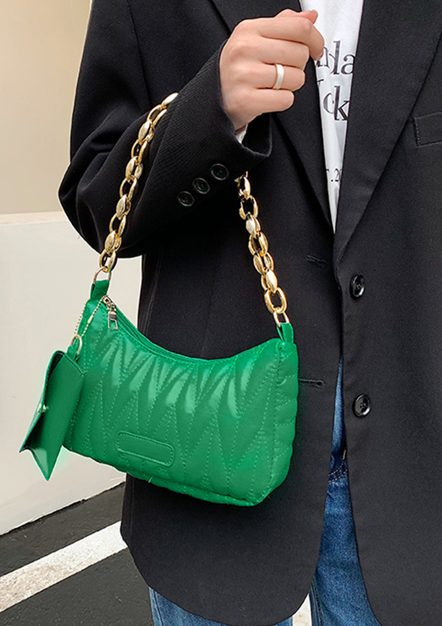 Buy GREEN QUILTED PU CHAIN-STRAP PURSE for Women Online in India