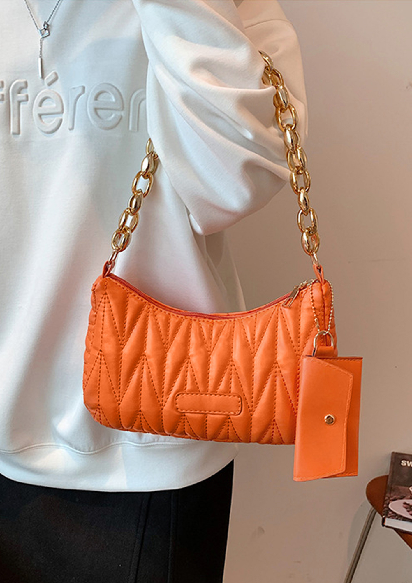 Buy QUILTED CHAIN-STRAP ORANGE PURSE for Women Online in India