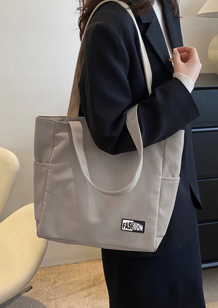 POLYESTER KHAKI SOLID TOTE BAG