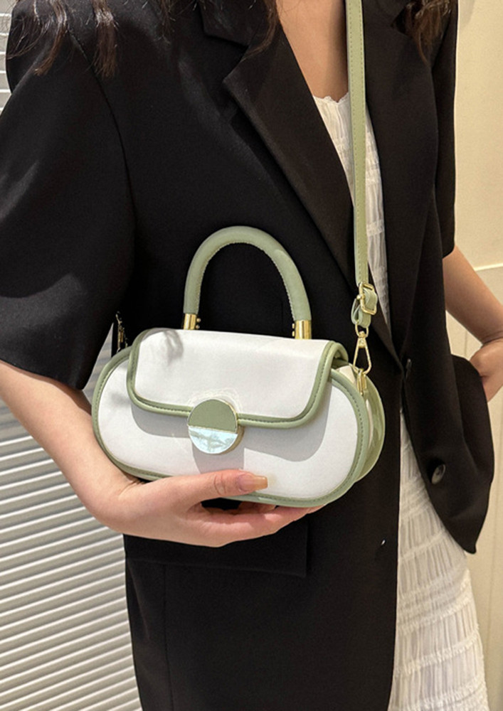 PU  WHITE-GREEN SLING BAG WITH HANDLE