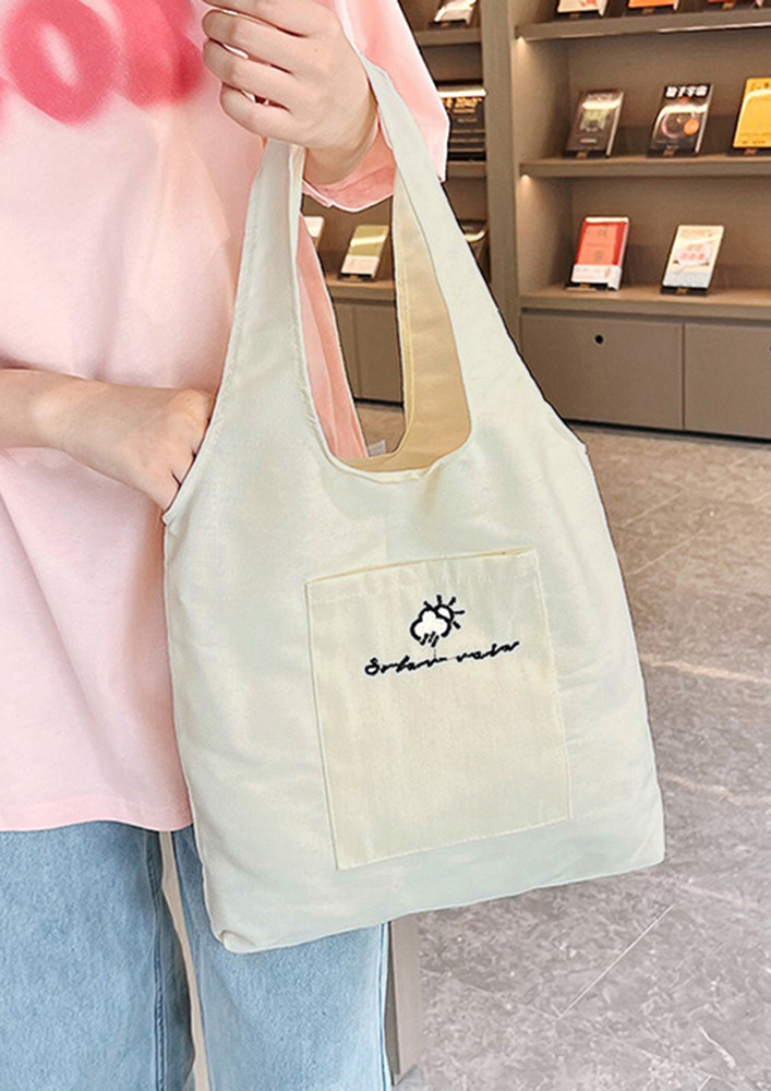 WHITE POLYESTER COLLEGE TOTE BAG