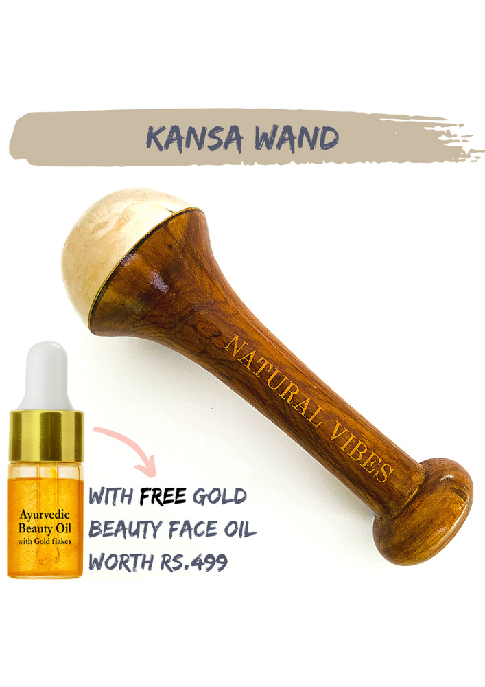 Natural Vibes Kansa Face Massage Wand with FREE Gold Beauty Elixir Oil