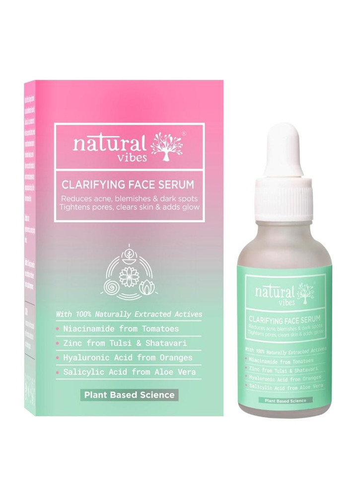 Natural Vibes Acne Clarifying Face Serum with Plant Based Zinc, Salicylic Acid & Niacinamide for Acne, Blemishes, Scars & Marks 30 ml