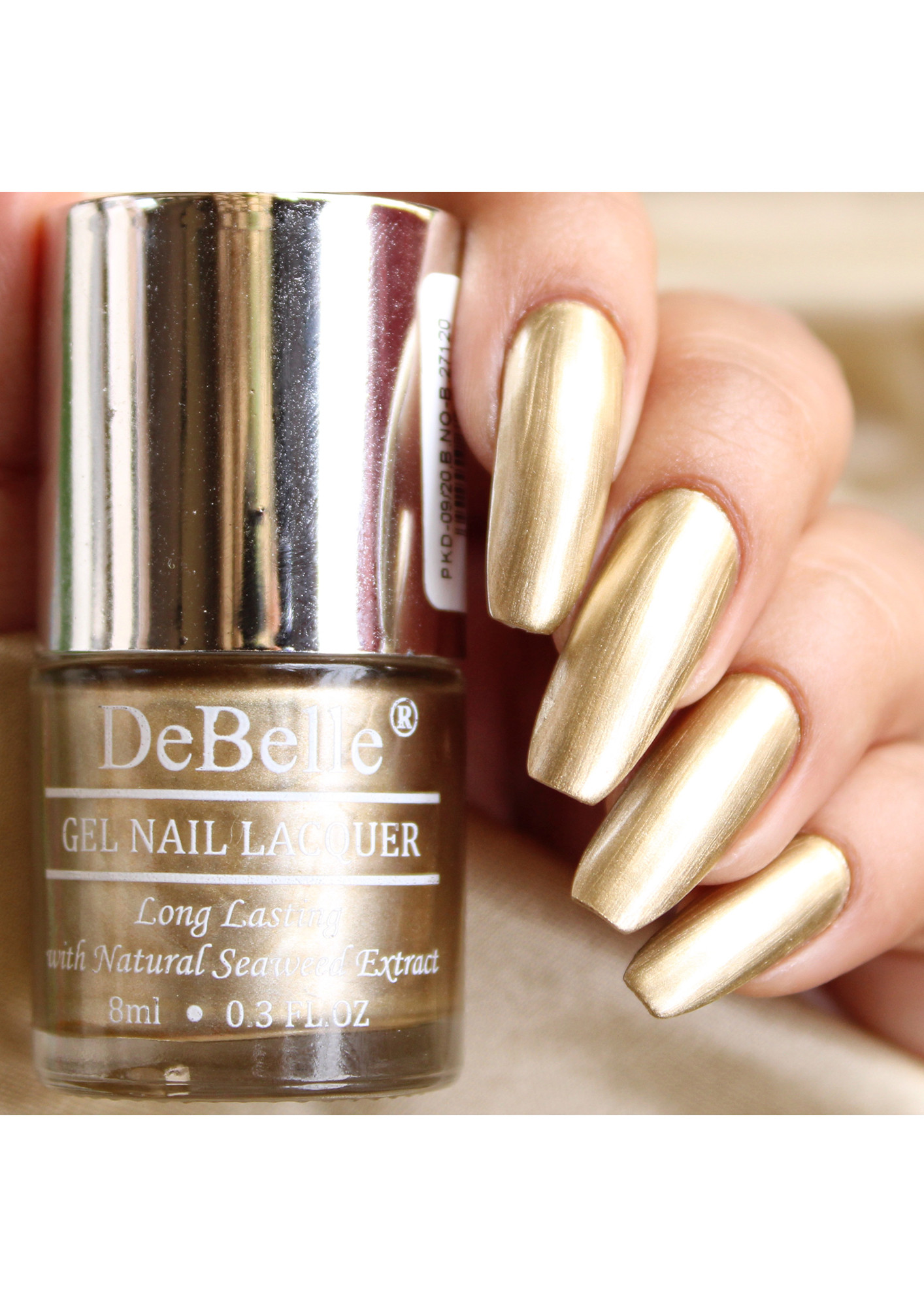 DeBelle Gel Nail Lacquer Chrome Gold Metallic Bright Gold Nail Polish