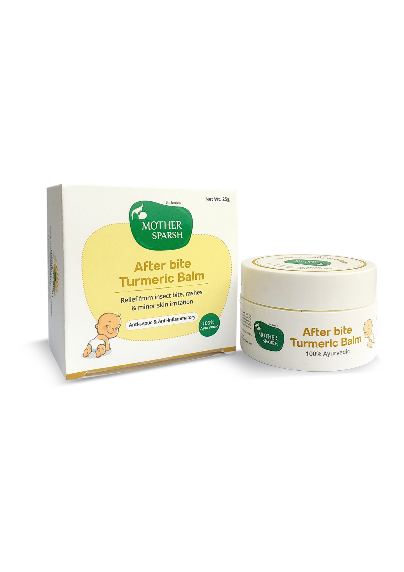 MOTHER SPARSH AFTER BITE TURMERIC BALM FOR RASHES AND MOSQUITO BITES, 100% AYURVEDIC, GENTLE SKIN ROLL-ON FORMULA, 25GM