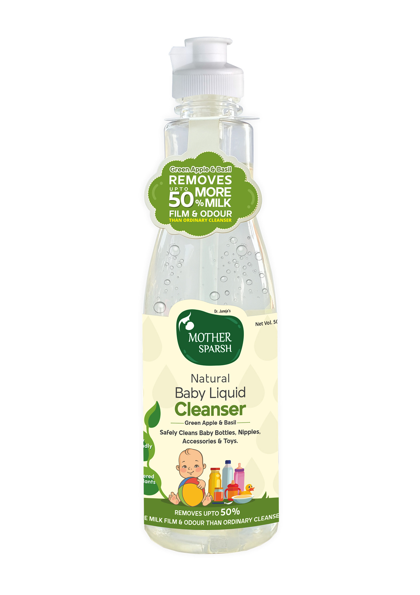 MOTHER SPARSH NATURAL BABY LIQUID CLEANSER (POWERED BY PLANTS) CLEANSER FOR BABY BOTTLES, NIPPLES, ACCESSORIES AND TOYS, 500ML