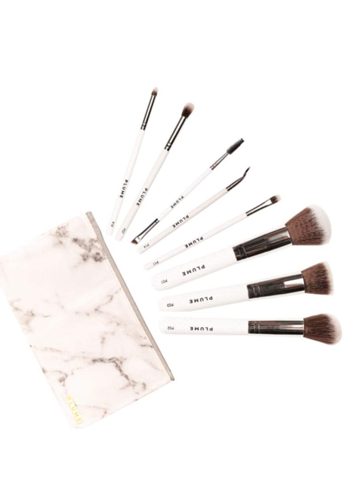 9 Pcs Professional Makeup Brush Set (face + Eye) With Marbelicious Makeup Pouch