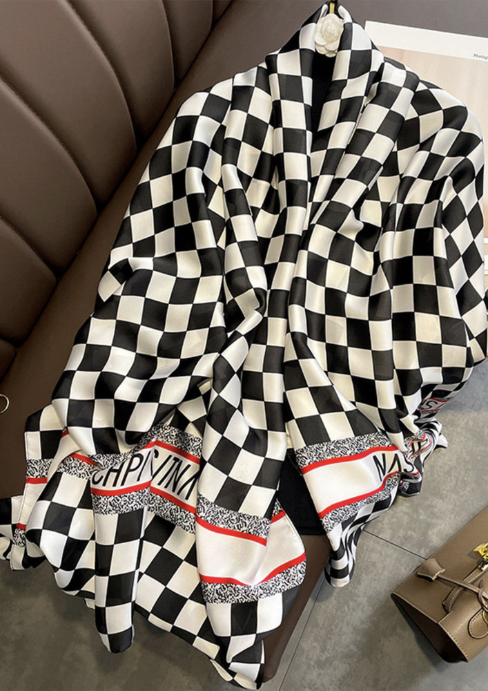 Checkered Style Khaki Scarf