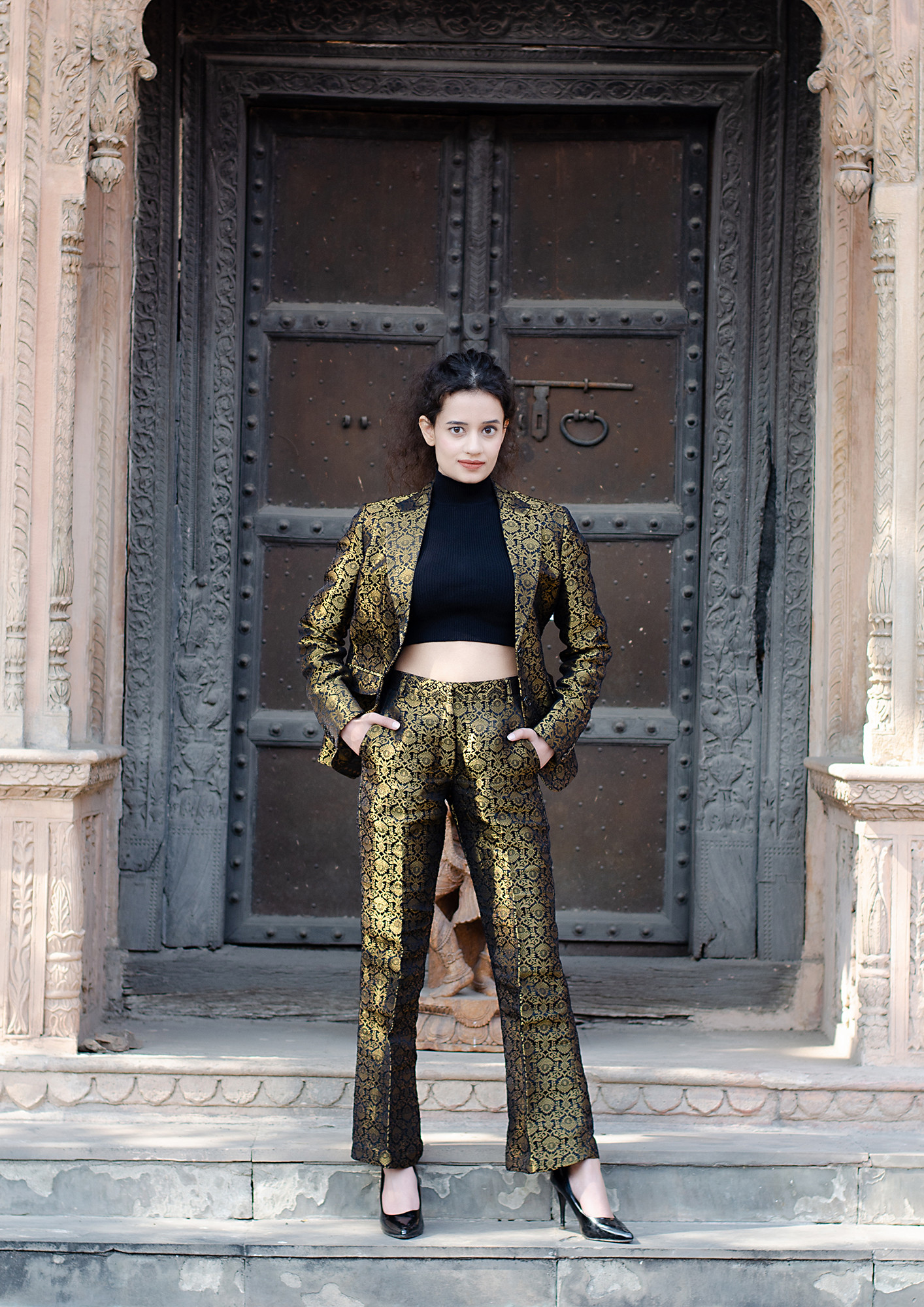 Buy Costume Brocade Gold Indian Party Wear Trouser Suit LSTV112319