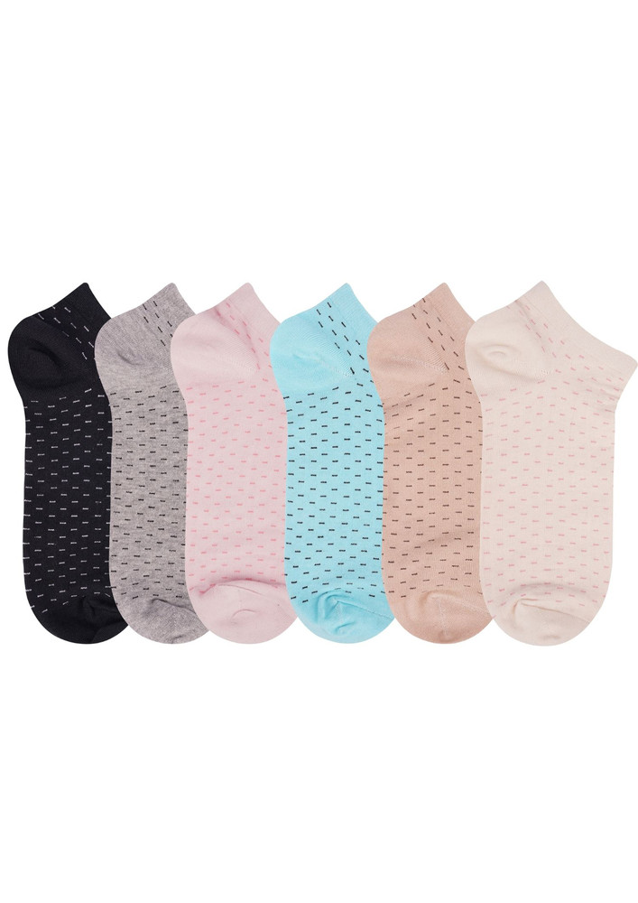 N2s Next2skin Women's Low Ankle Length Dotted Pattern Cotton Socks - Pack Of 6 Pairs, Multicolor