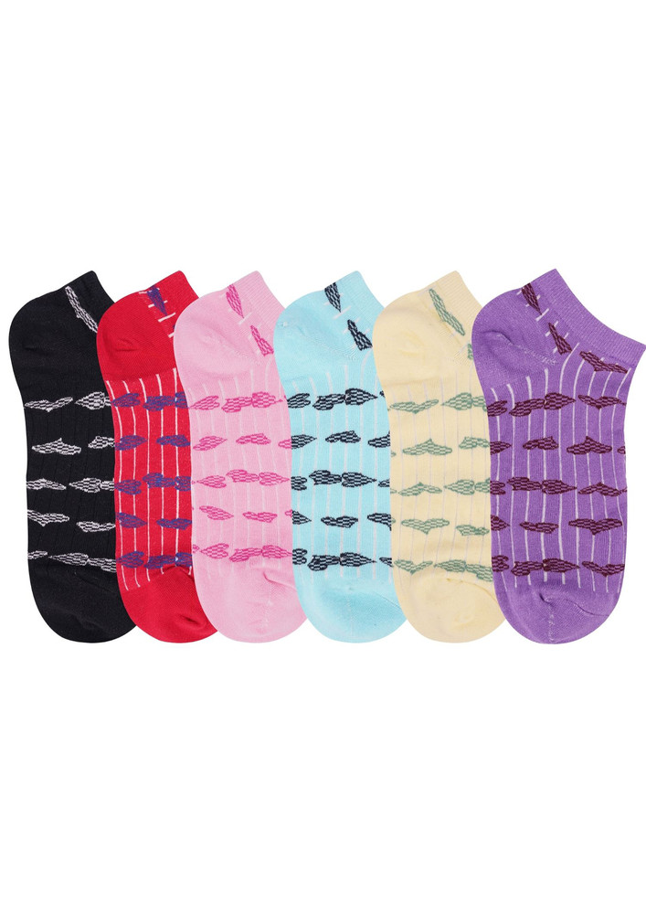 N2s Next2skin Women's Low Ankle Length Heart Pattern Cotton Socks - Pack Of 6 Pairs, Multicolor