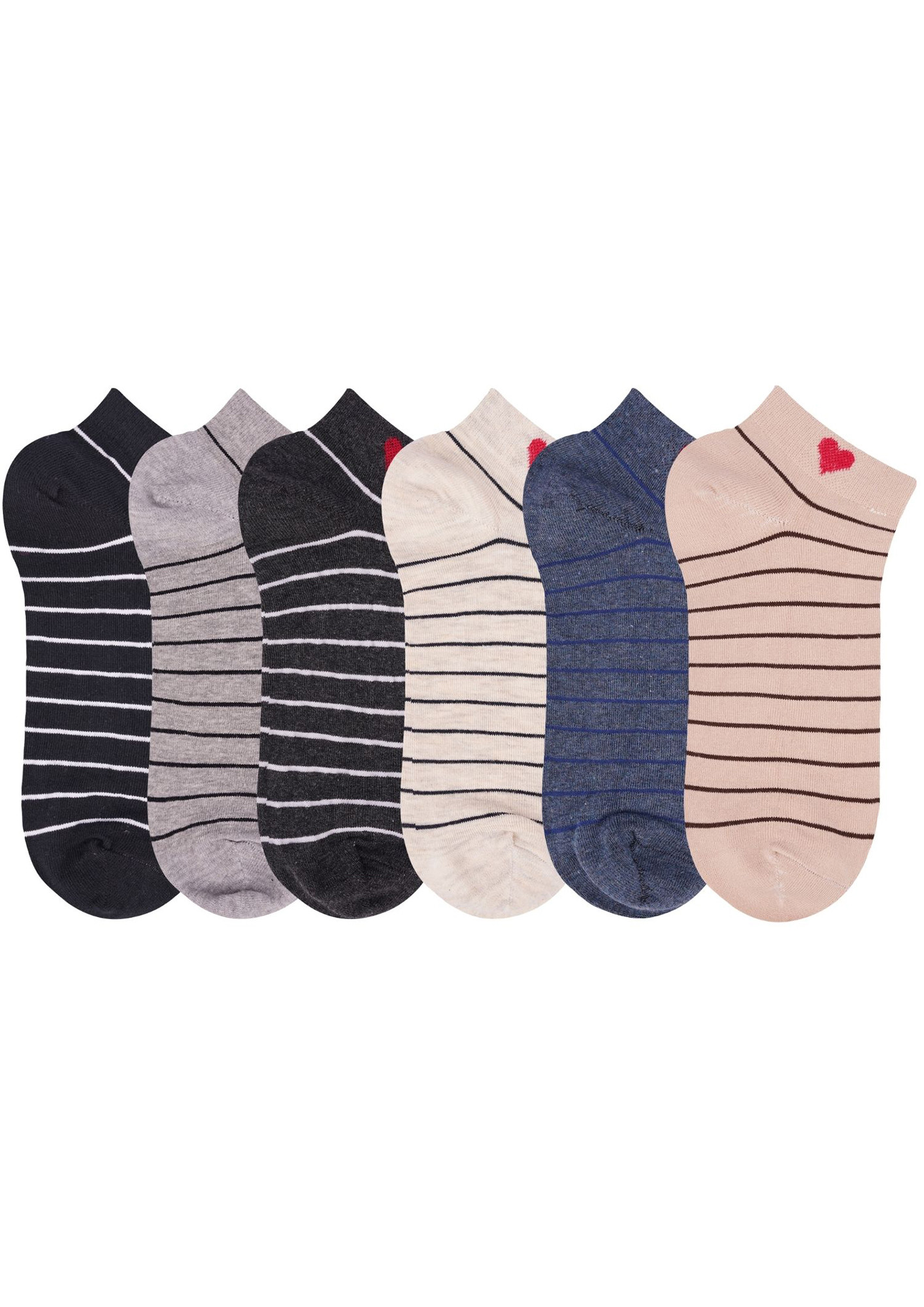N2S NEXT2SKIN Women's Low Ankle Length Striped Pattern Cotton Socks - Pack of 6 Pairs, Multicolor