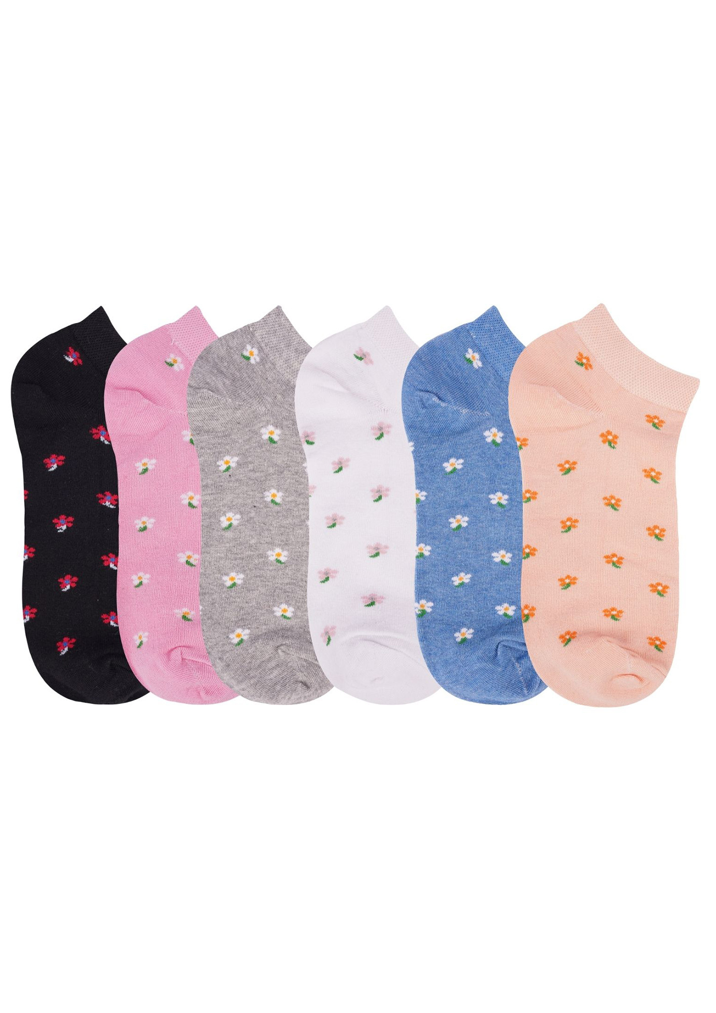N2S NEXT2SKIN Women's Low Ankle Length Flower Pattern Cotton Socks - Pack of 6 Pairs, Multicolor