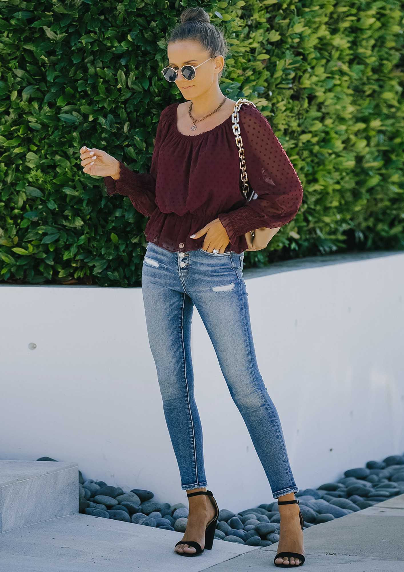 REIGN IT ON BURGUNDY BLOUSE