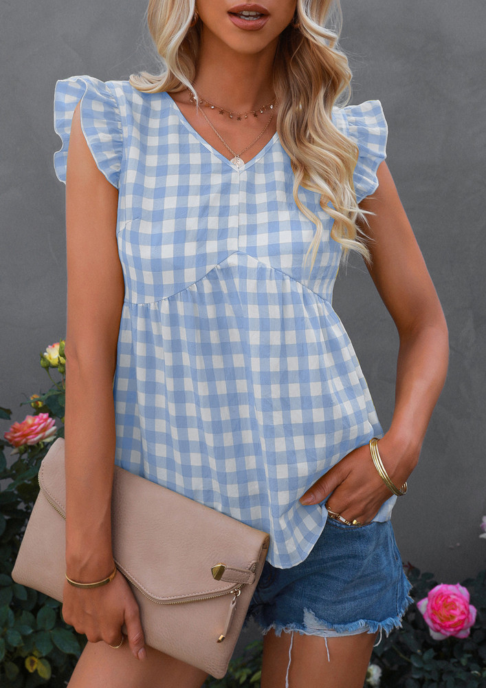 CHECKERED AND FINE BLUE BLOUSE