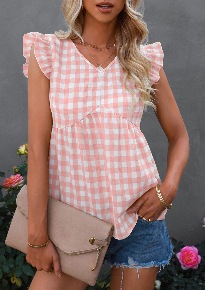 CHECKERED AND FINE PINK BLOUSE