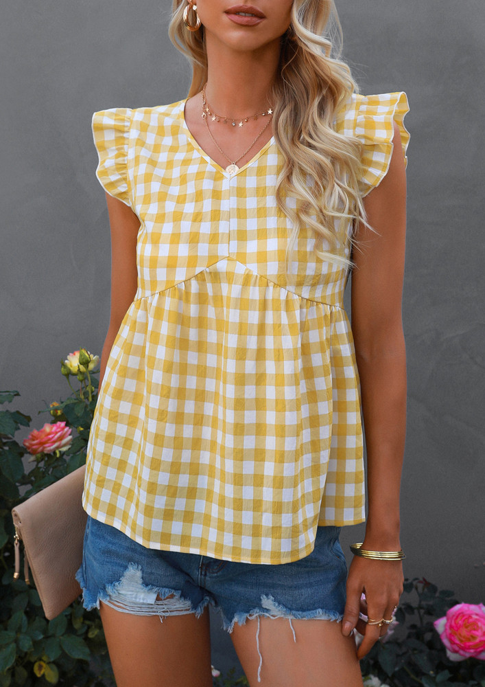 Checkered And Fine Yellow Blouse