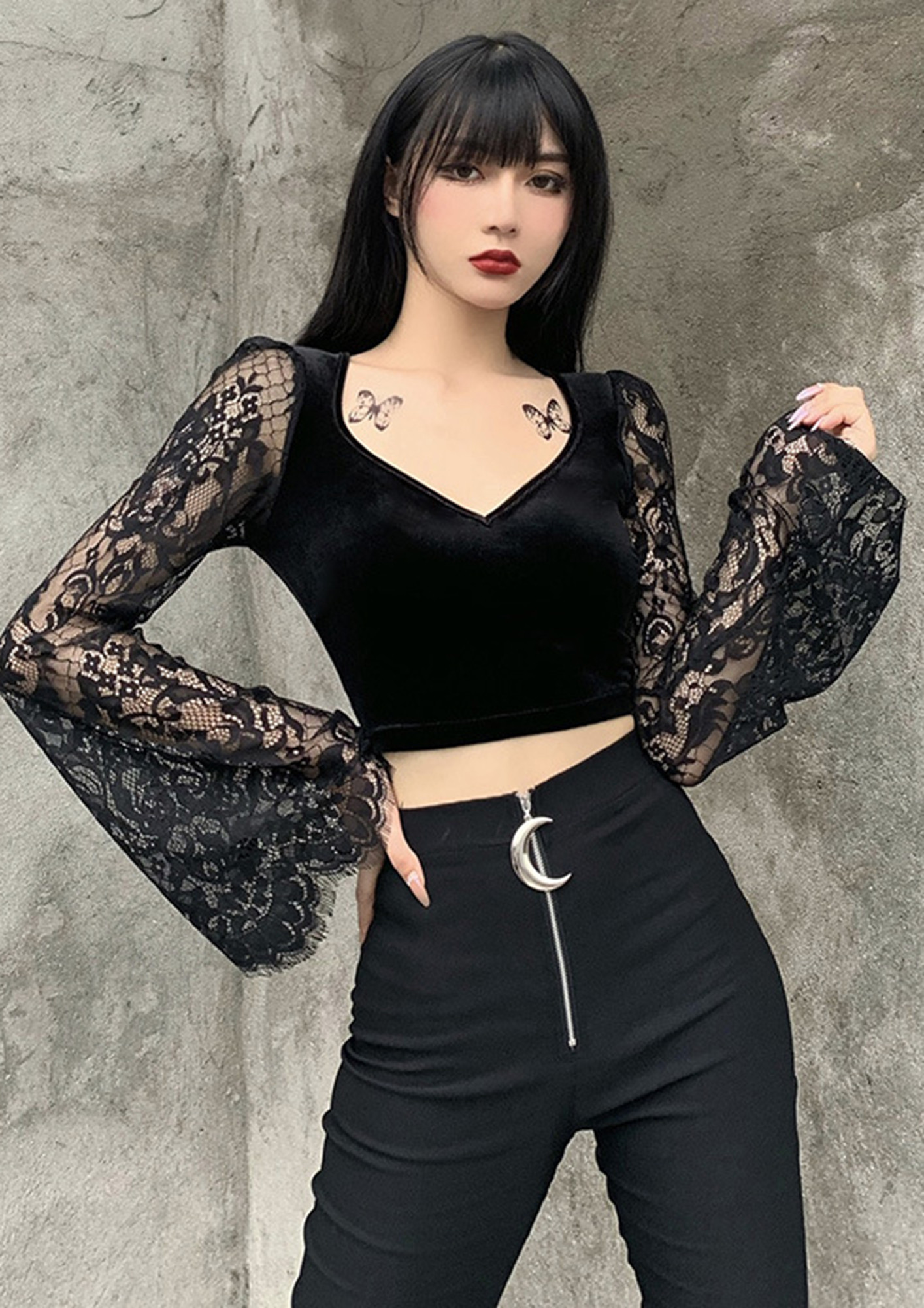 Bell Sleeve Lace Top Black