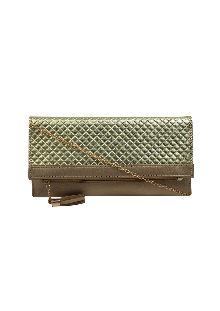 Woman'S Golden  Party Wallet With Chain