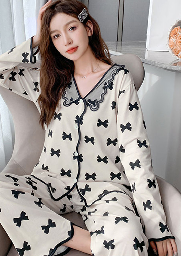 Superficial Bow-tie Apricot Nightwear Set