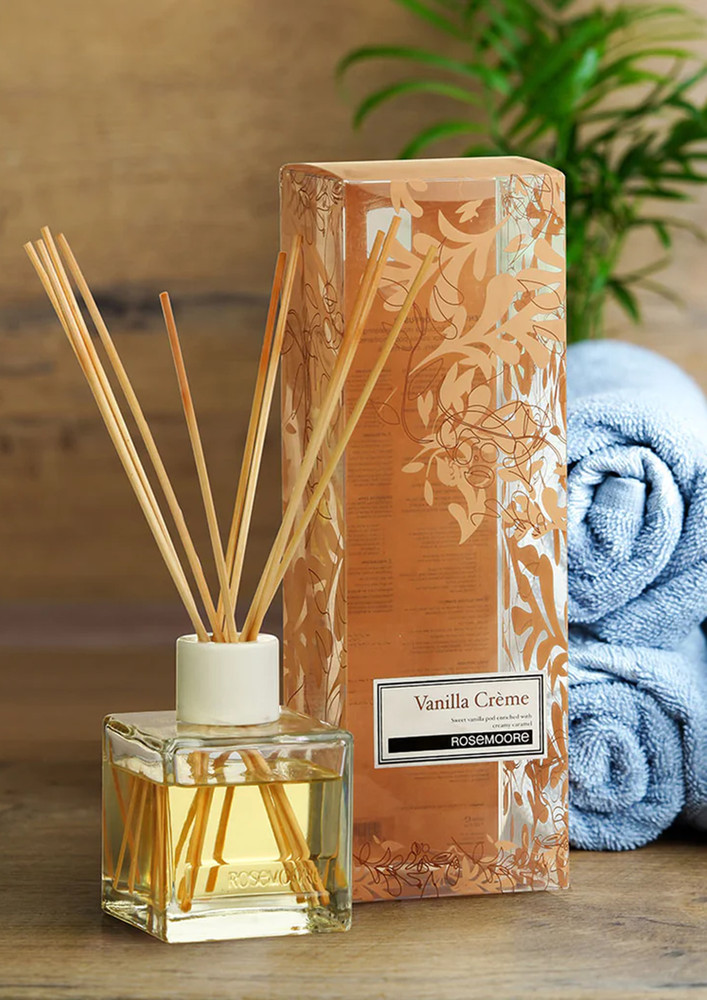 Rosemoore Reed Diffuser Set /Aroma Reed Diffuser /Reed Diffuser Home Fragrance /Scented Reed Diffuser for Offices, Home, Hotel, Bathroom & Living Room Room 200ml with 10 Reed Sticks - Vanilla Cr