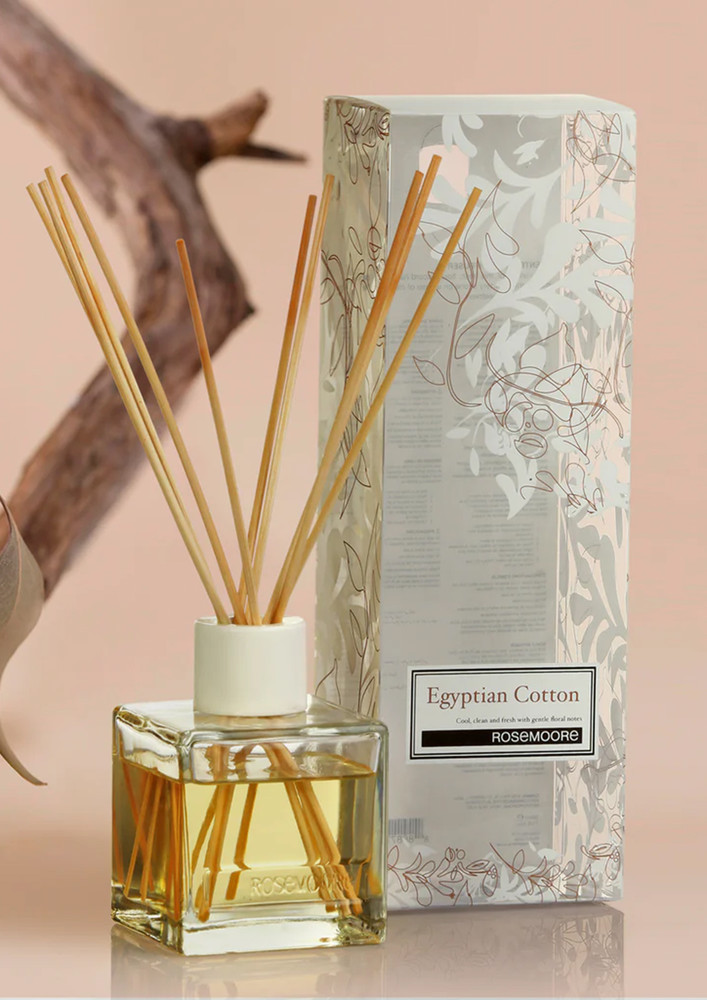 Rosemoore Reed Diffuser Set /Aroma Reed Diffuser /Reed Diffuser Home Fragrance /Scented Reed Diffuser for Offices, Home, Hotel, Bathroom & Living Room Room 200ml with 10 Reed Sticks - Egyptian Cotton