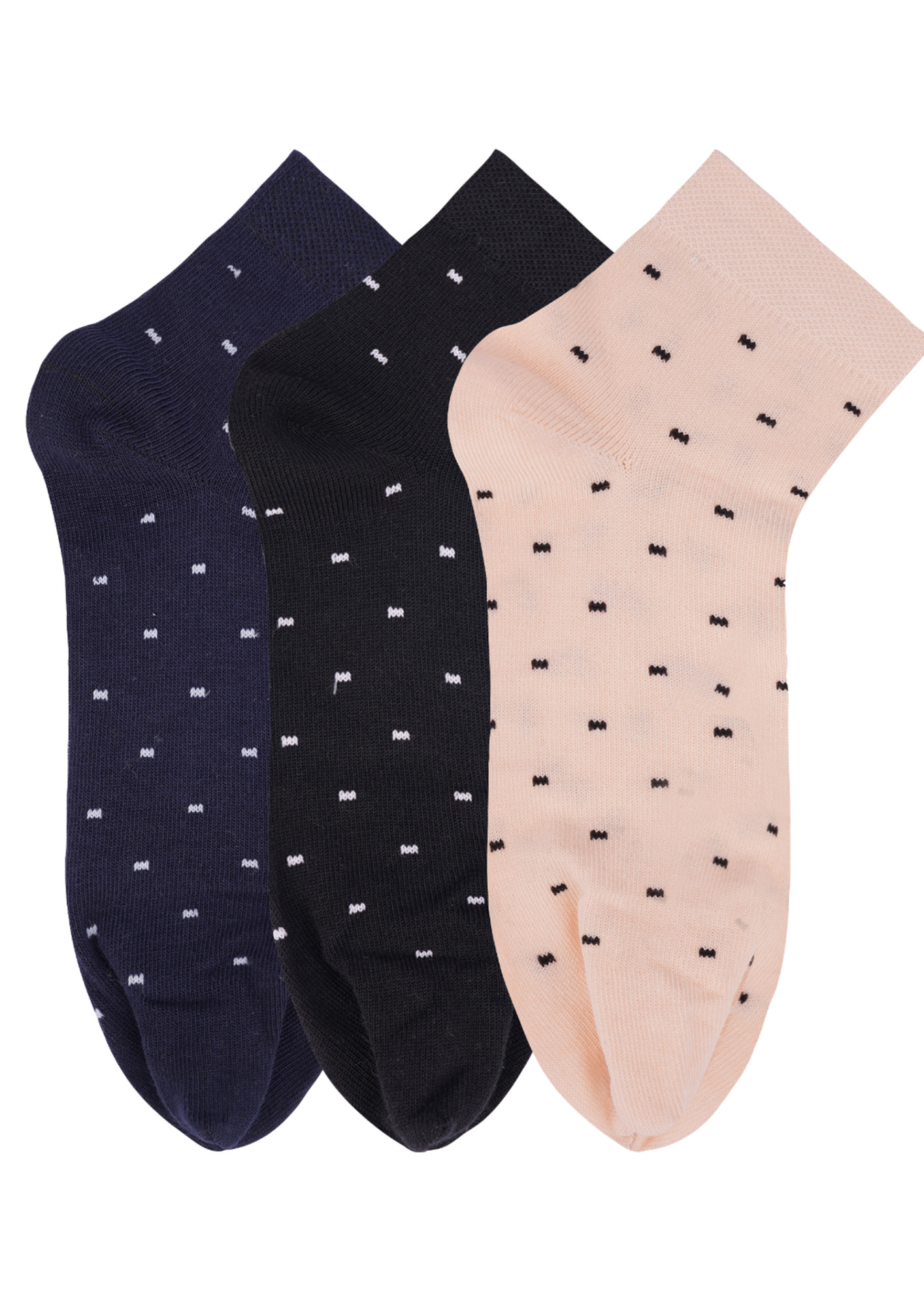 N2S NEXT2SKIN Women's Low Ankle Length Cotton Flower Pattern Thumb Socks (Pack of 3) (Navy:Black:Skin)