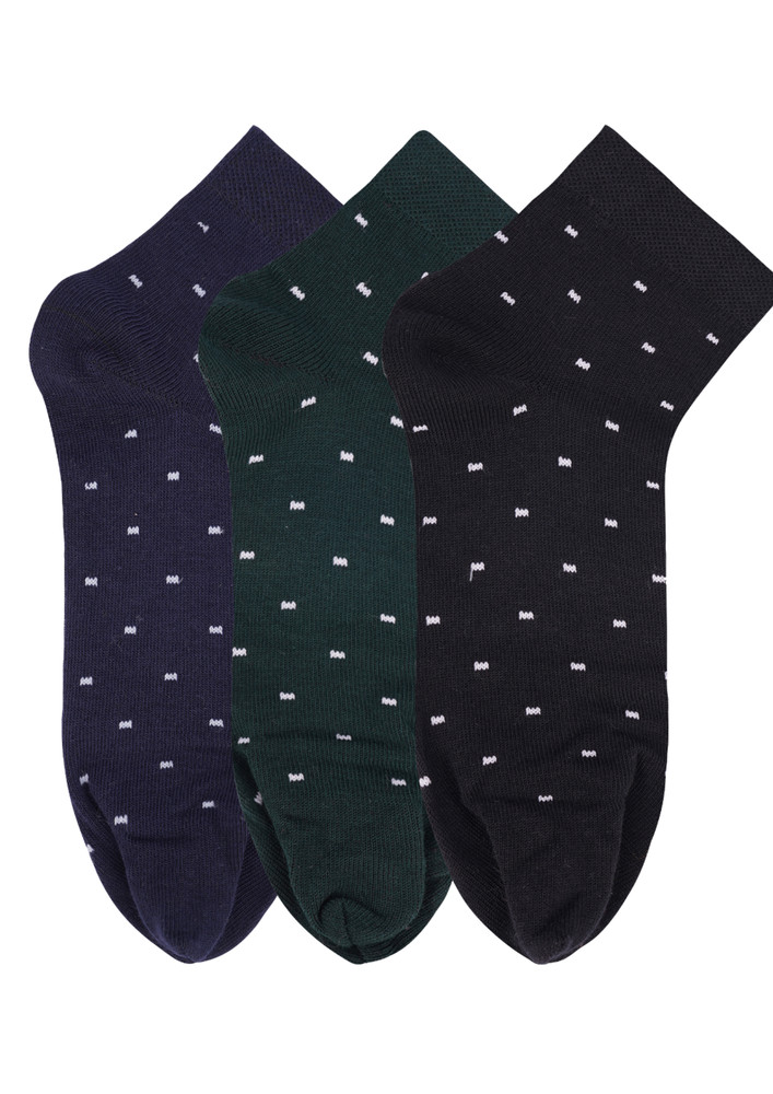 N2s Next2skin Women's Low Ankle Length Cotton Flower Pattern Thumb Socks (pack Of 3) (navy:bottlegreen:black)