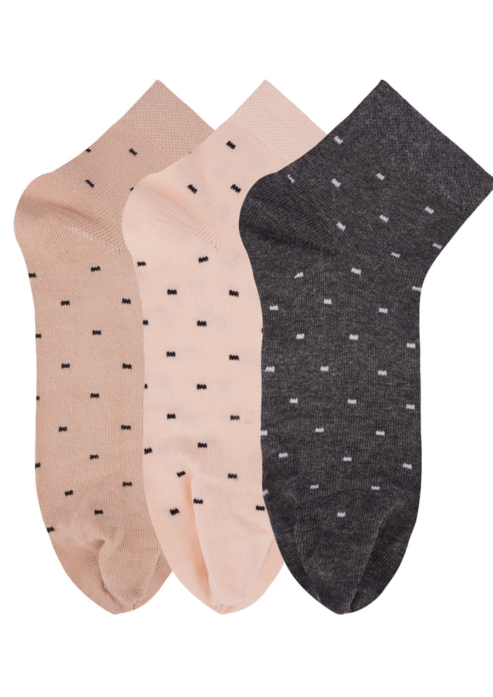 N2s Next2skin Women's Low Ankle Length Cotton Flower Pattern Thumb Socks (pack Of 3) (peach:skin:charcoalgrey)