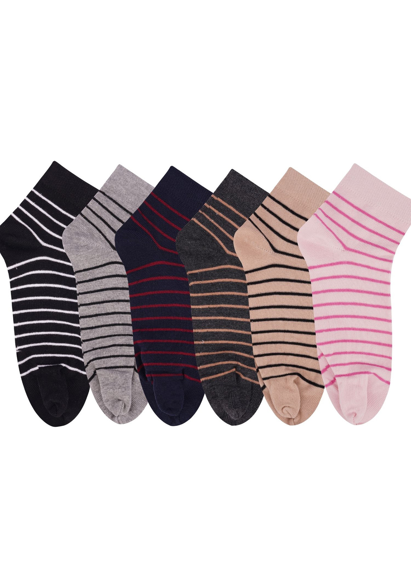 N2S NEXT2SKIN Women's Cotton Ankle Length Thumb Striped Pattern Socks - Pack of 6 Pairs (Multicolor)