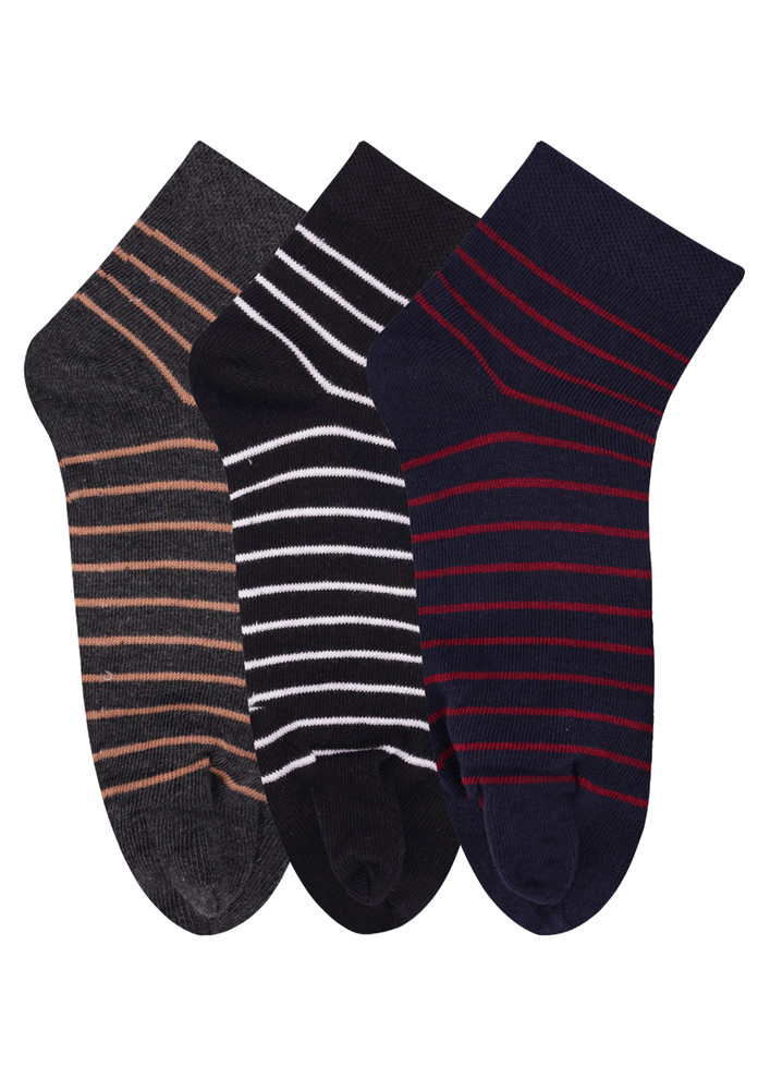 N2s Next2skin Women's Low Ankle Length Cotton Stripes Pattern Thumb Socks (pack Of 3) (charcoalgrey:black:navy)